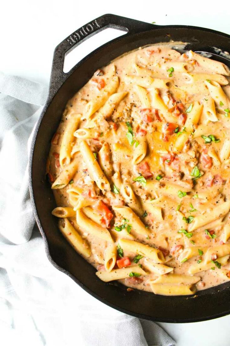 09 creamy vegan sausage pasta skillet