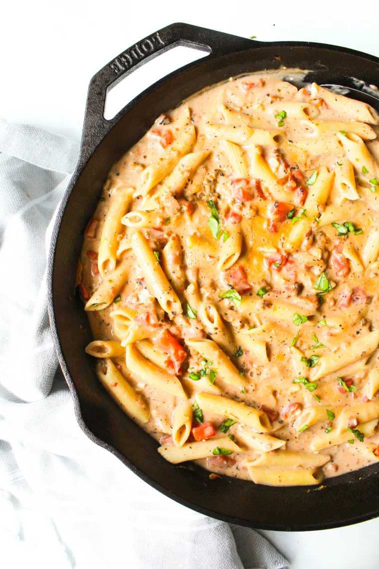 creamy vegan sausage pasta skillet
