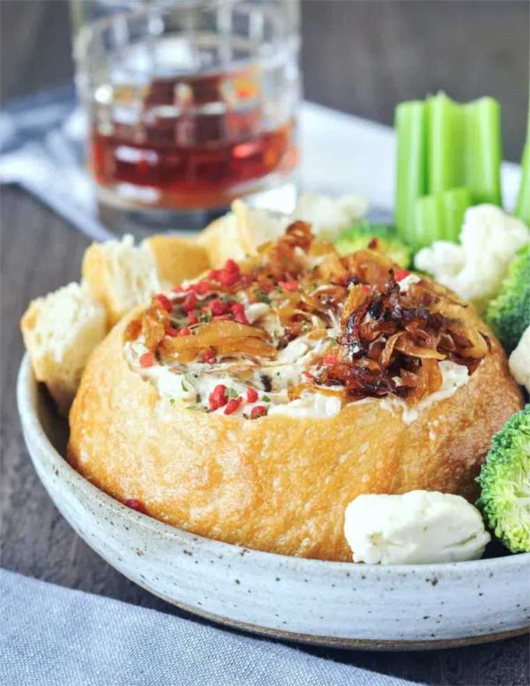 12 app dip Warm Caramelized Onion Bacon Dip