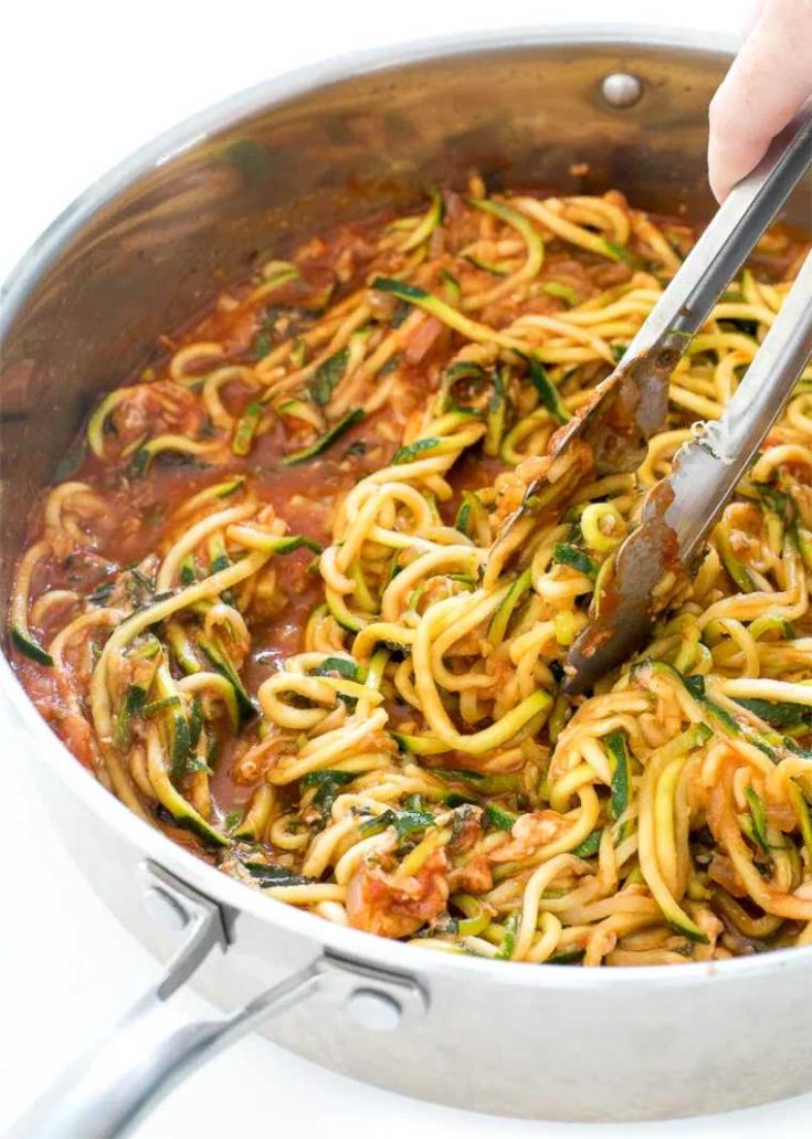 12 zucchini noodles in tomato sauce