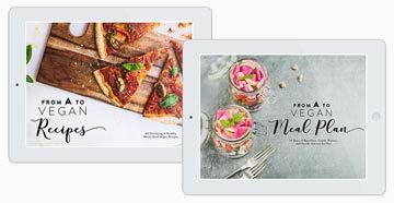 Two iPads showing From A to Vegan Recipe eBook and Meal Plan