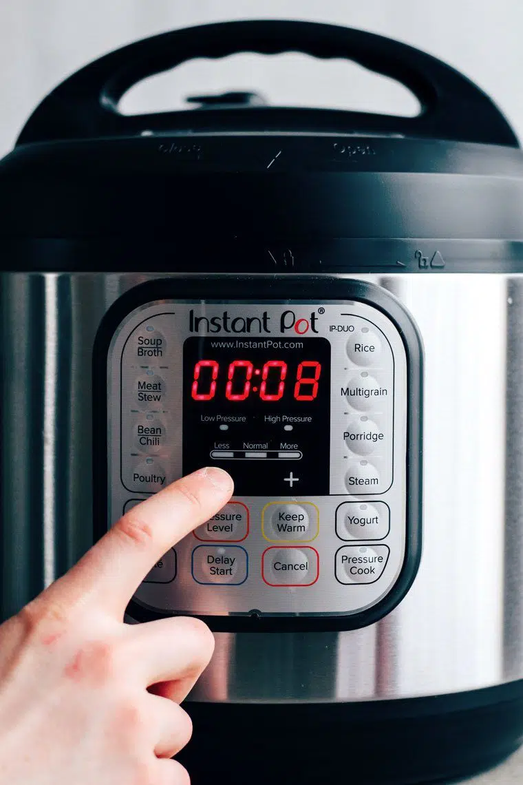 Instant pot duo close up of buttons and settings