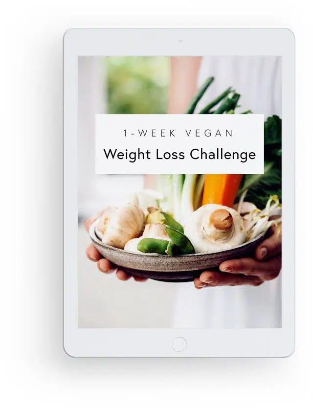 3D Mockup with White iPad Showing Nutriciously's 1-Week Vegan Weight Loss Challenge