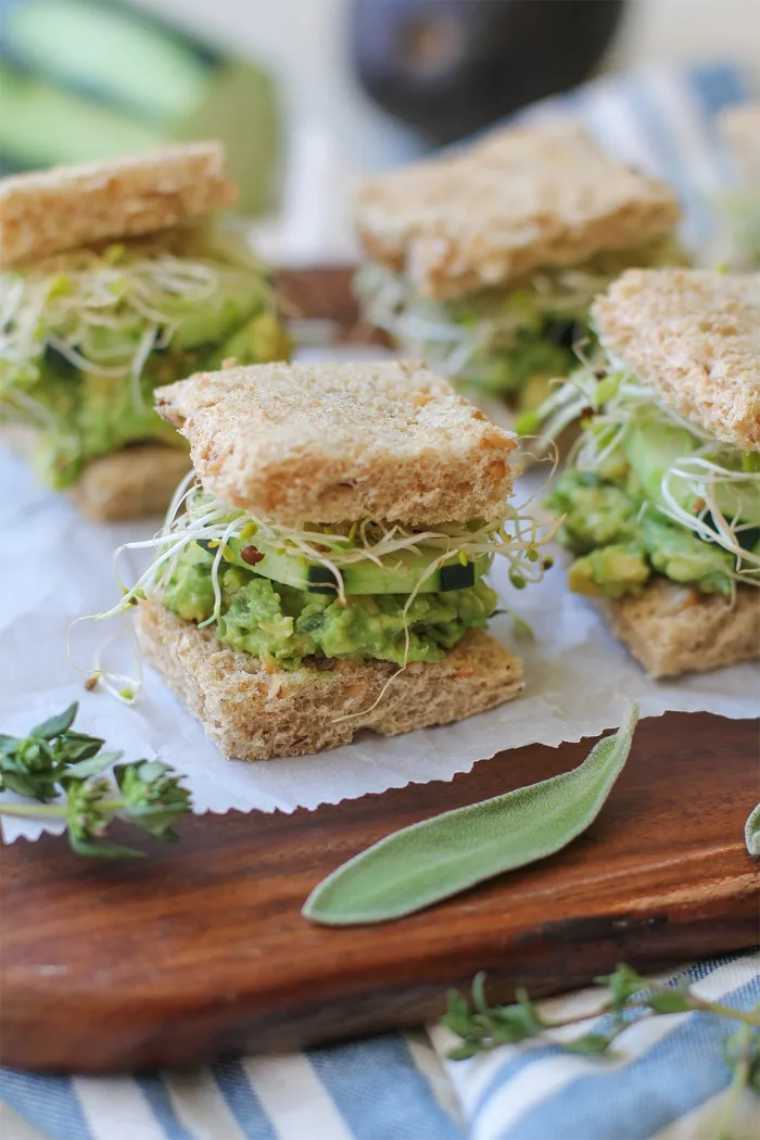 22 mashed avoado finger sandwiches