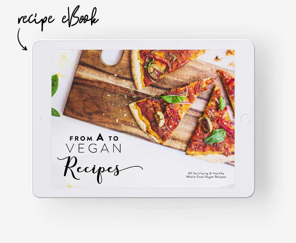 iPad showcasing the Recipe eBook of the Complete Vegan Starter Kit by Nutriciously