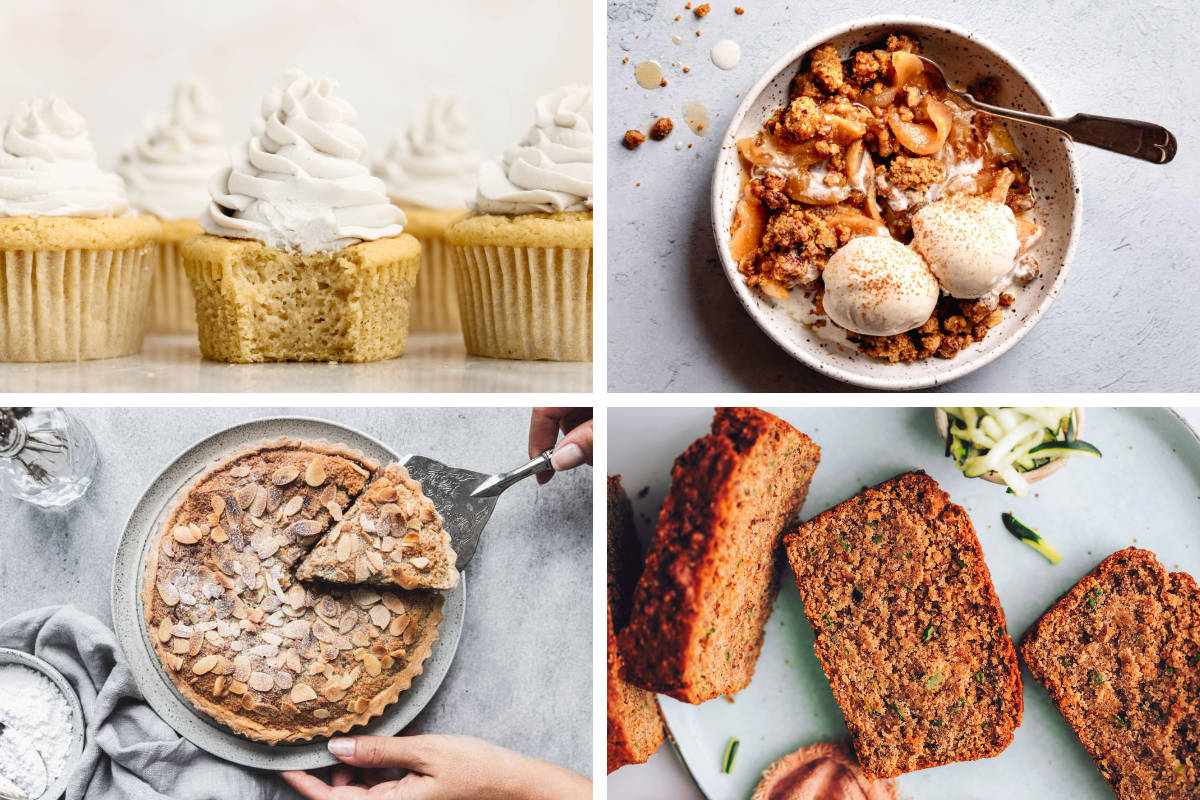 4 Almond Flour Recipes like cake, cupcake, crisp, and zucchini bread