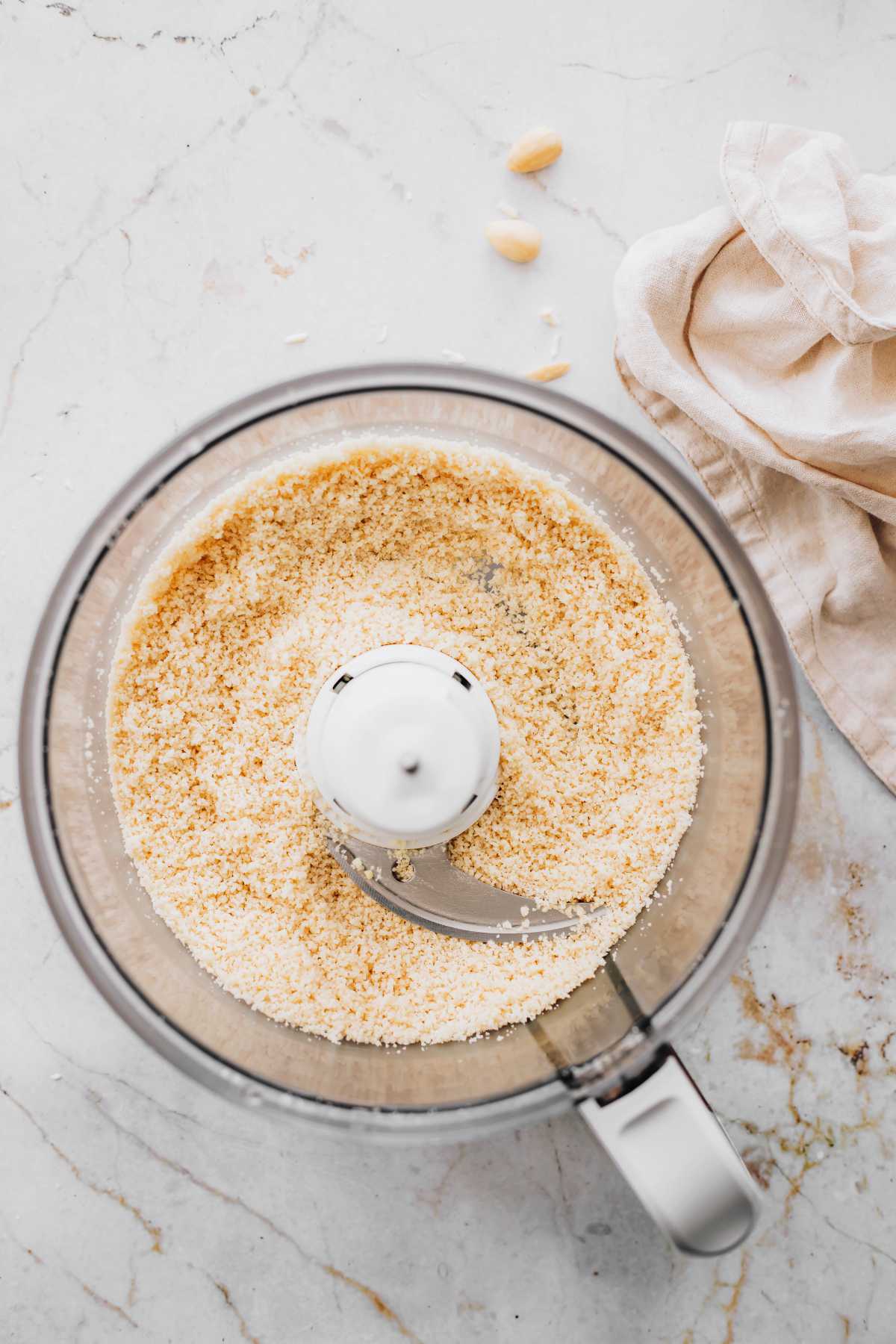 homemade almond flour in a food processor