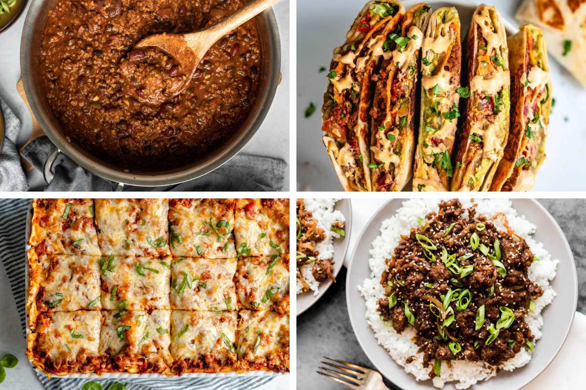 4 Beyond Meat Recipes like chili, lasagna, crunchwrap, and a vegan rice dish