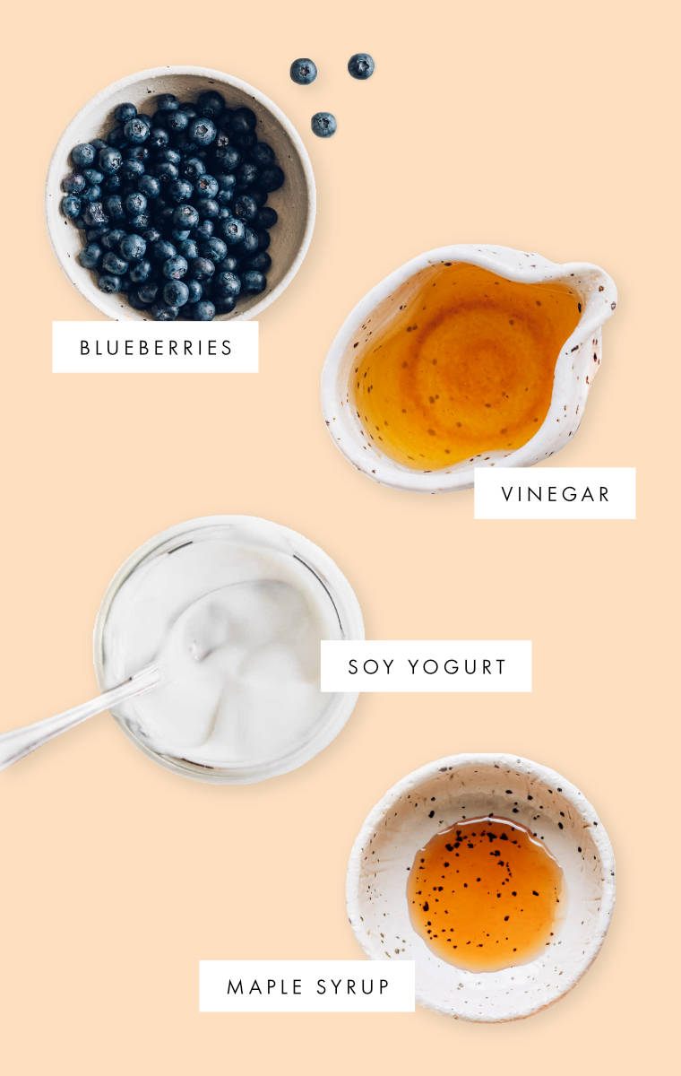 blueberries, soy yogurt, vinegar and syrup