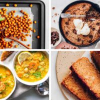 four Vegan Chickpea Recipes from roasted chickpeas to vegan meatloaf, soup and skillet cookie