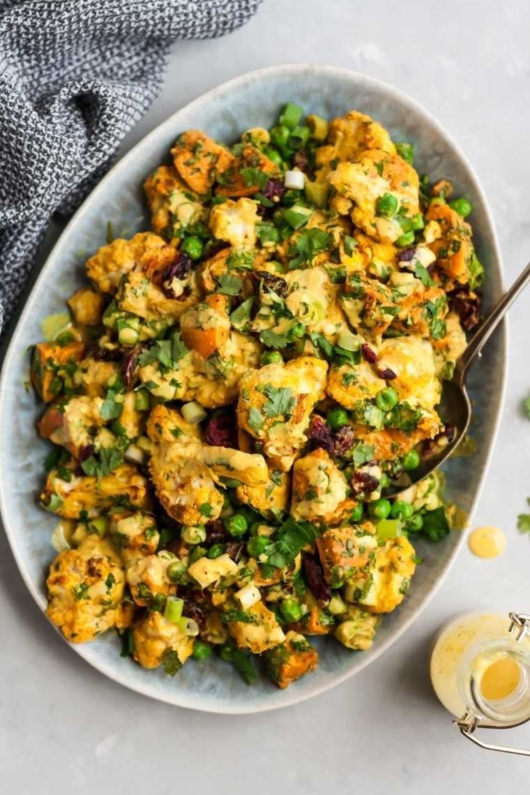 Curry Roasted Sweet Potato Cauliflower Salad