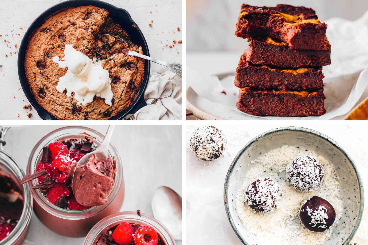 easy Date-Sweetened Desserts from brownies to skillet cookie, chocolate mousse and bliss balls