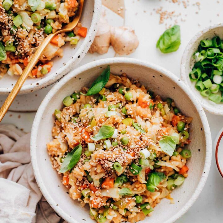 two bowls of Vegan Fried Rice on a table