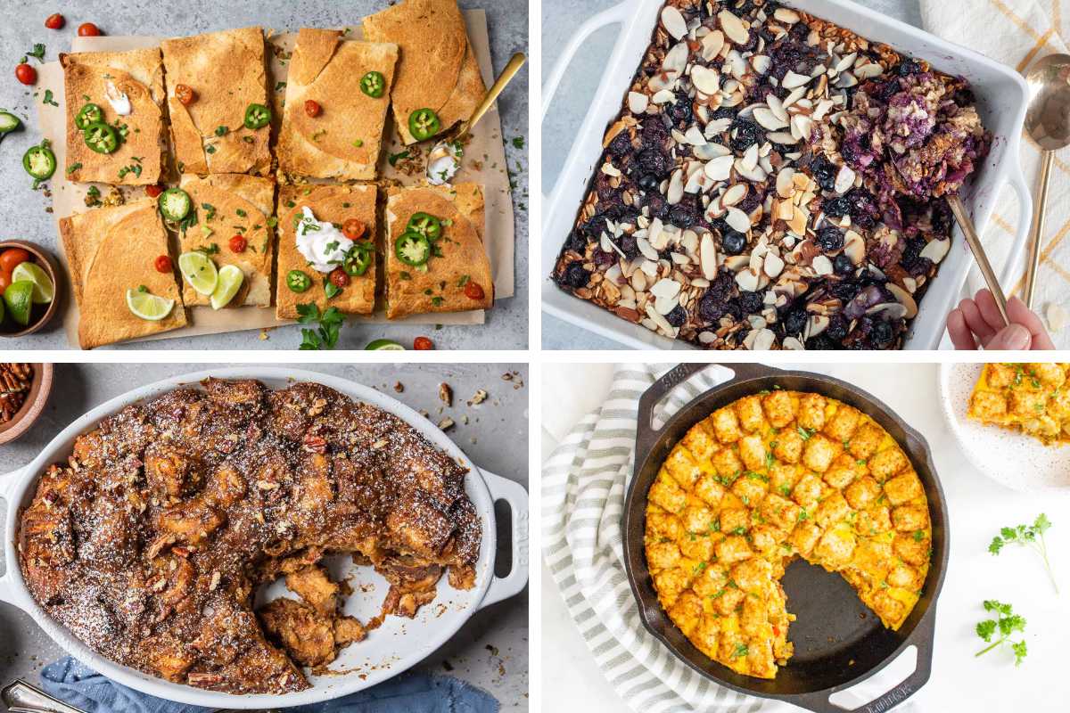 4 High Calorie Breakfast Recipes like baked oats, banana pudding, and tater tot casserole