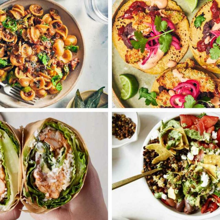 4 High Calorie Lunch Ideas like tacos, pasta, and wraps