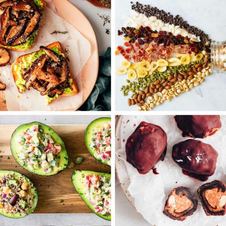 4 High-Calorie Snacks from trail mix to stuffed avocado, stuffed dates, and toast