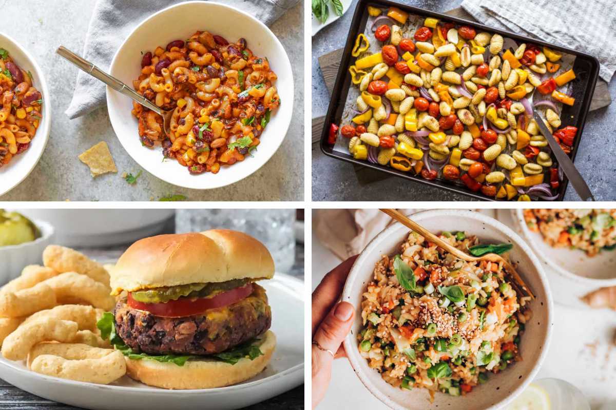 4 Lazy Sunday Dinner Ideas from sheet pan gnocchi to chili mac, fried rice, and veggie burger