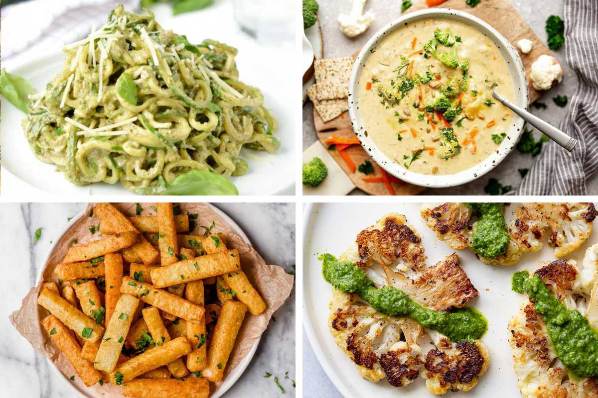 four Low-Carb Vegan Recipes from soups to pasta, fries, and cauliflower steaks