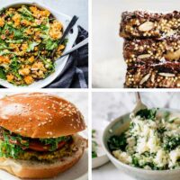 collage of vegan millet recipes including sides, burgers and snack bars