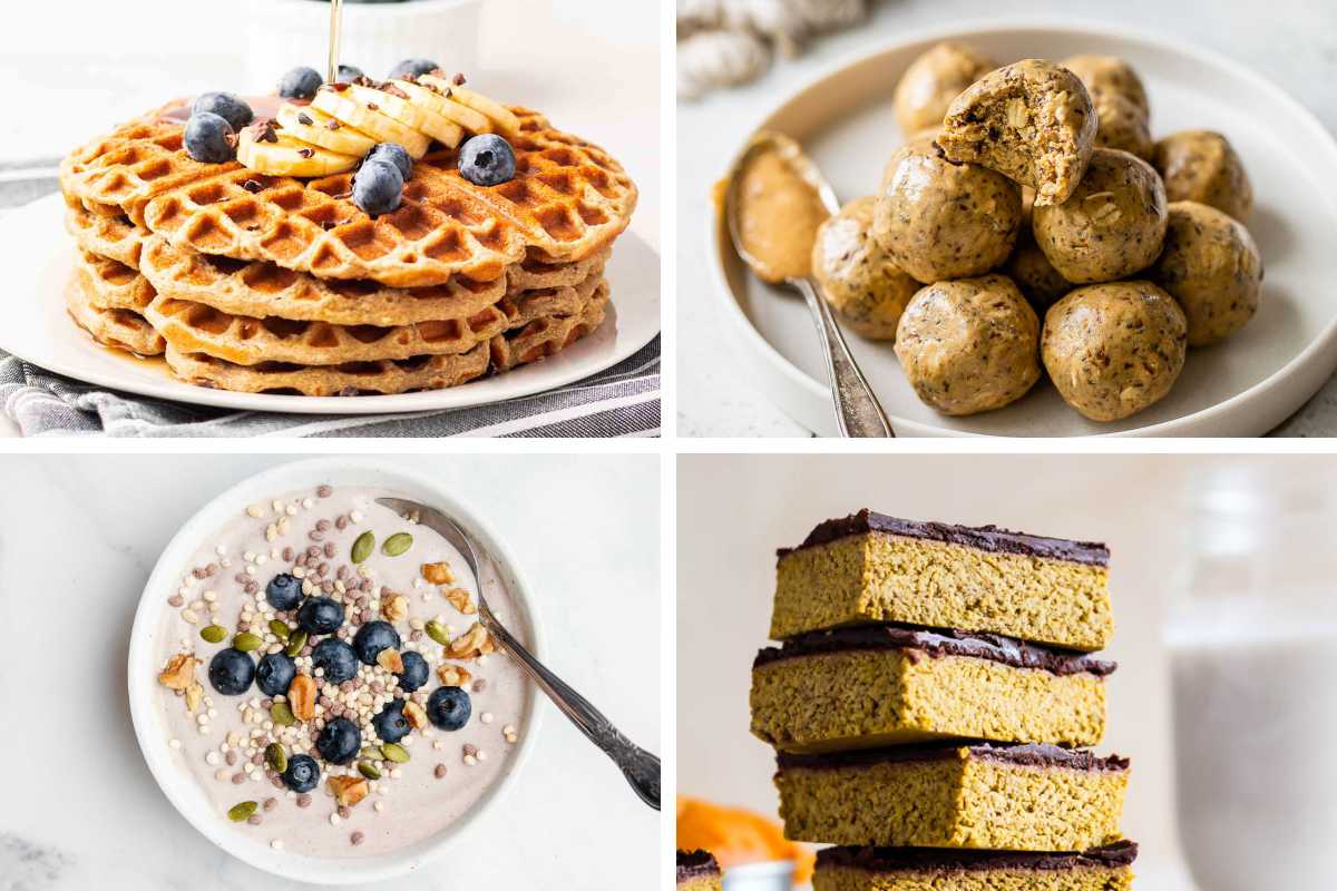 four Protein Powder Recipes like oatmeal, pancakes, protein balls and bars
