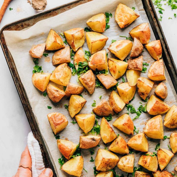 Oil-free Roasted Potatoes on tray