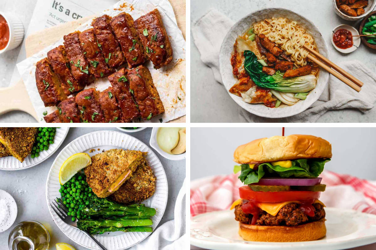 4 Seitan Recipes like burger, soup, ribs, and steak