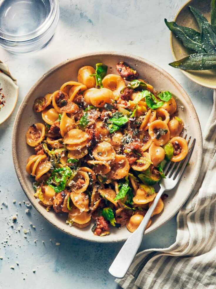 Spicy Sausage and Brussels Sprout Pasta
