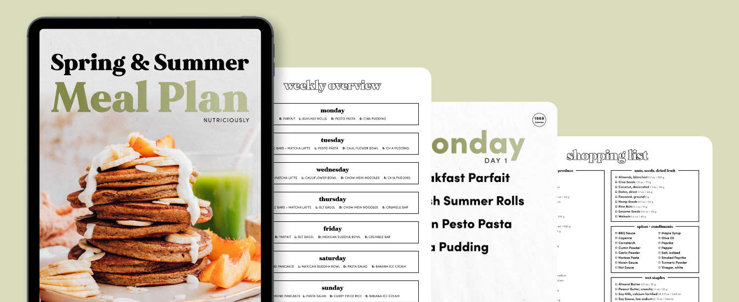 iPad and sample sheets of the vegan spring and summer meal plan