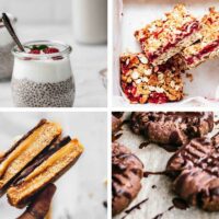 four sugar free vegan recipes like chia pudding, bars, and cookies