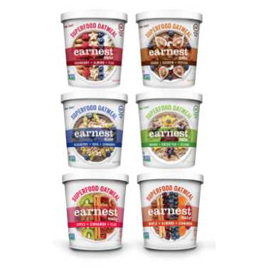 six varieties of colorful superfood oatmeal cups on top of each other