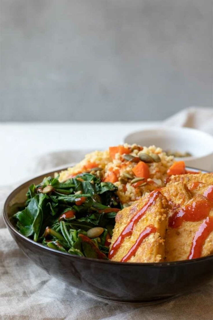 Sweet Mustard Tofu with Millet and Greens