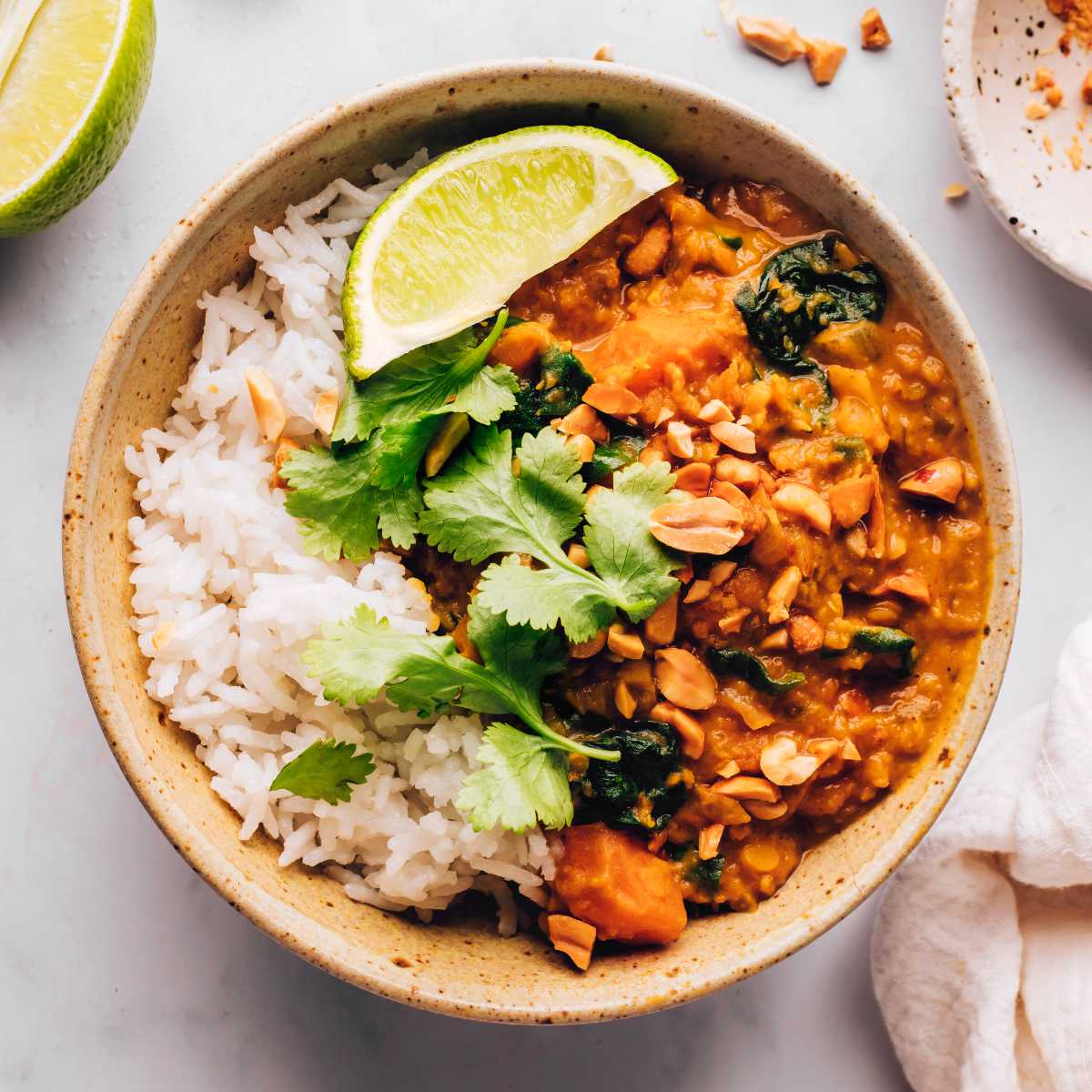 Sweet Potato Curry with Rice in Bowl