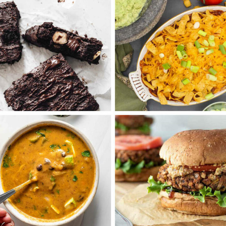 4 Vegan Black Bean Recipes including soup, casserole, burger, and brownies