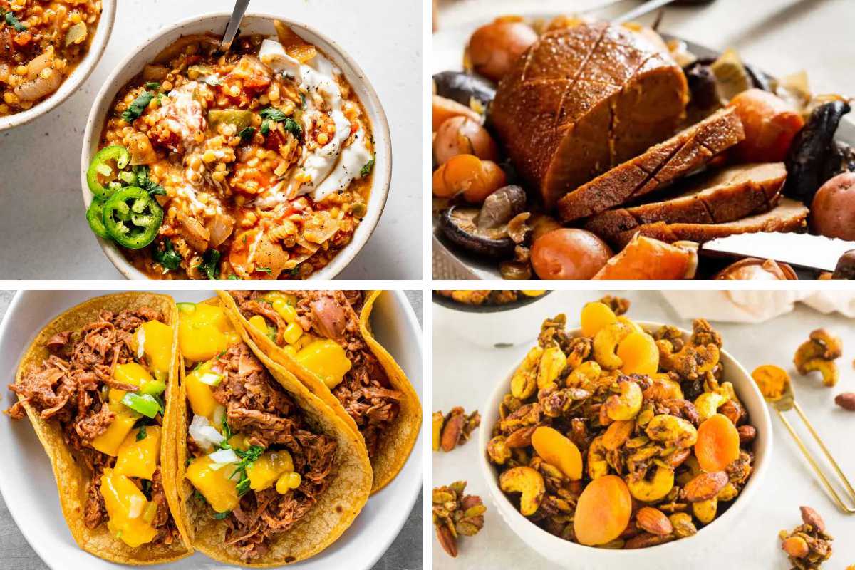 Vegan Crockpot Recipes for any slow cooker: seitan roast, chili, tacos, and trail mix