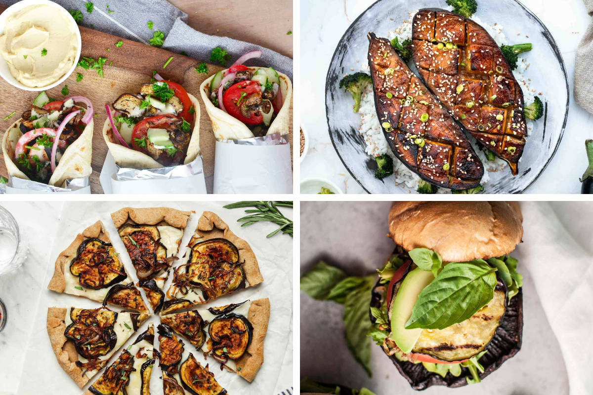 4 Vegan Eggplant Recipes from burger to pizza, gyros and baked eggplant