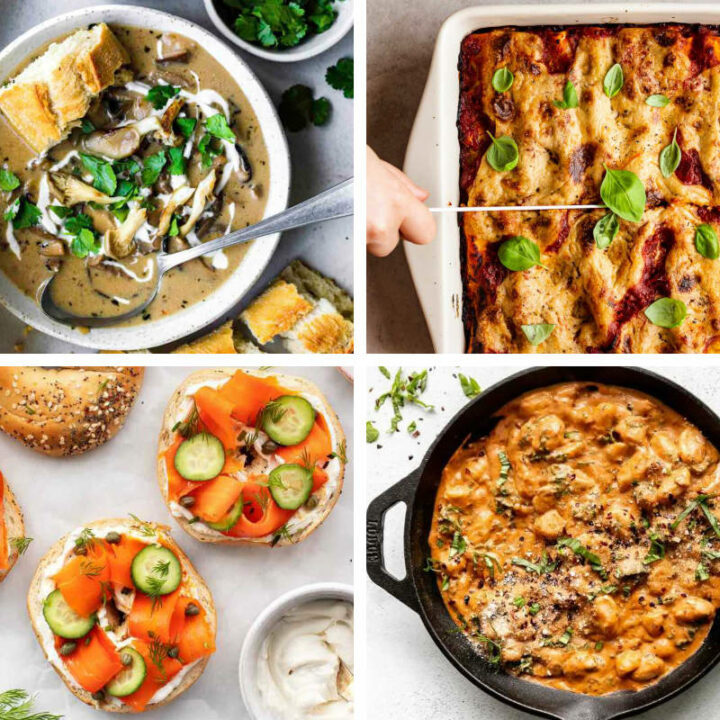 4 vegan gourmet recipes like mushroom soup, gnocchi, and cannelloni