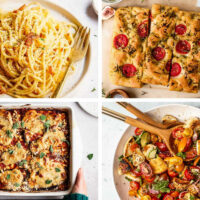 4 Vegan Italian Recipes like pasta, focaccia, and salad