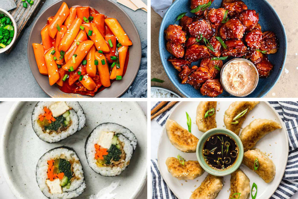 4 Vegan Korean Recipes on different plates