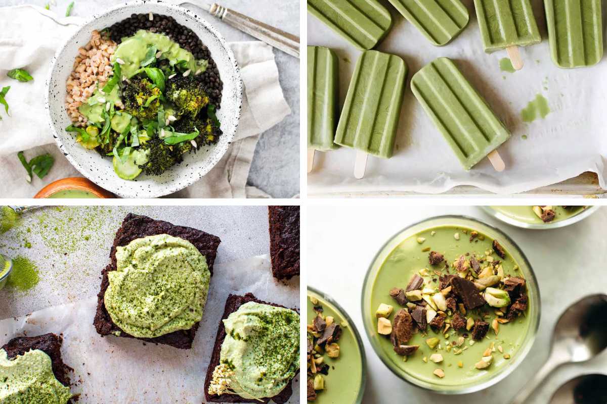 4 Vegan Matcha Recipes from popsicles to pudding, brownies and grain bowl