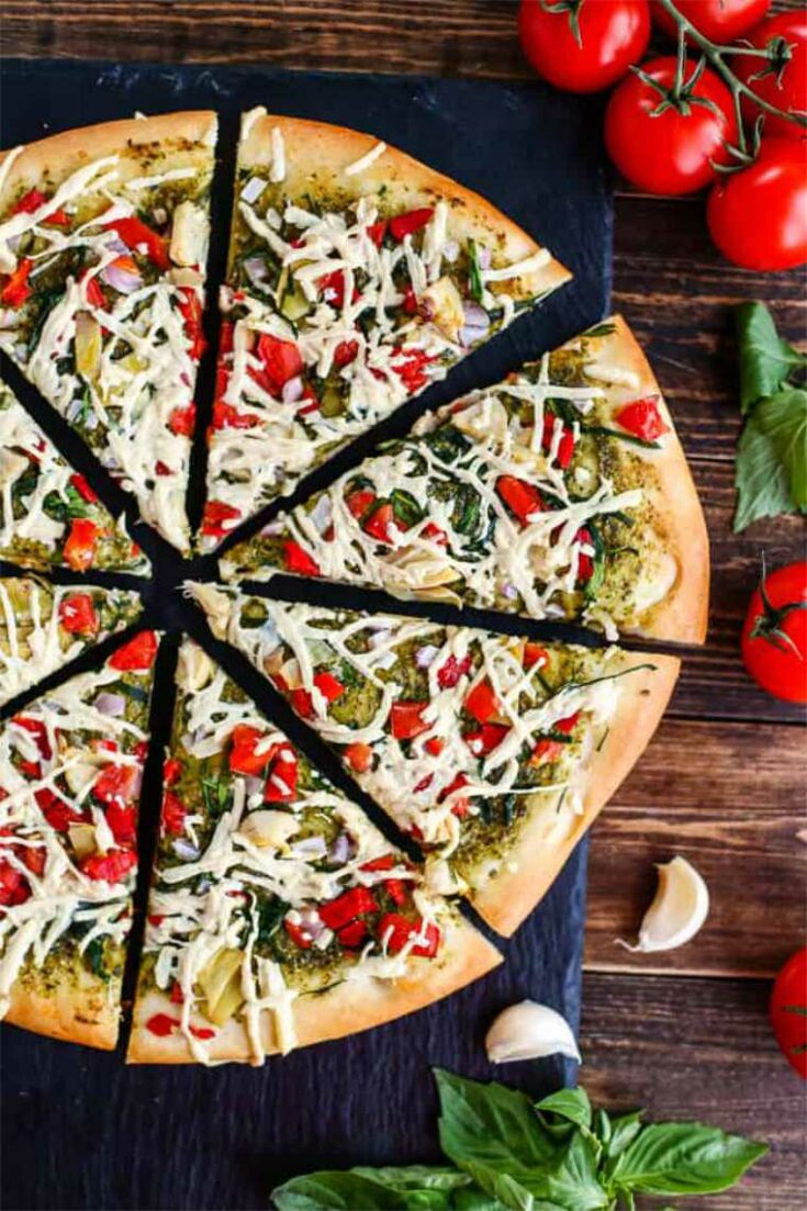 Vegan Mediterranean Pesto Pizza
