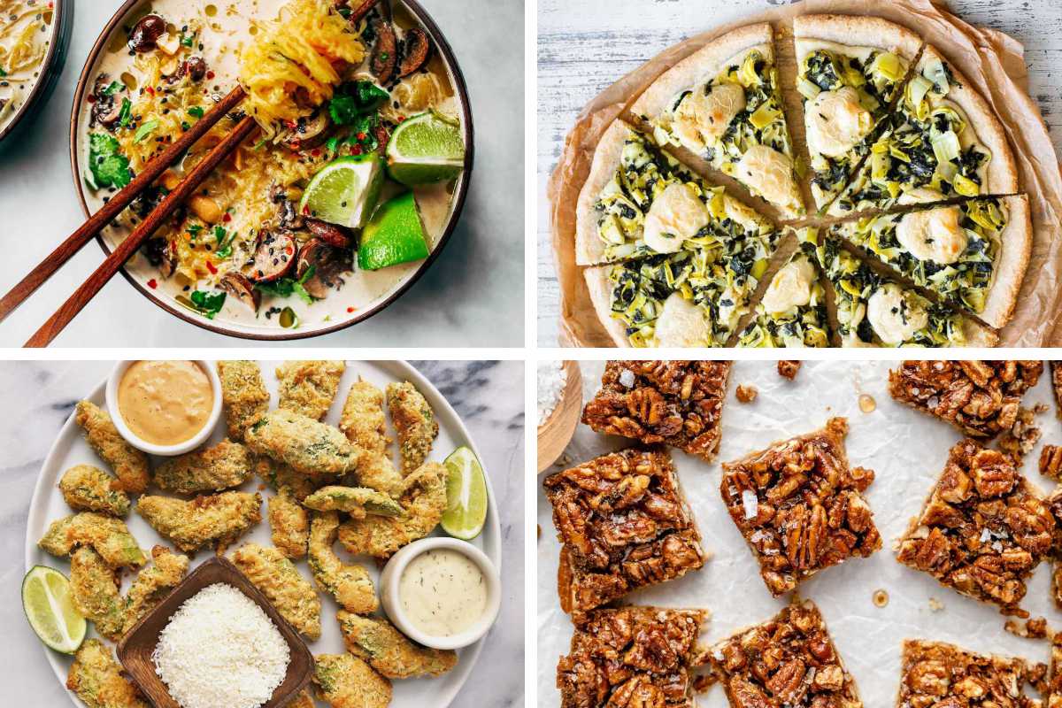 four Vegan Paleo Recipes from pizza to ramen, fries, and pecan pie bars