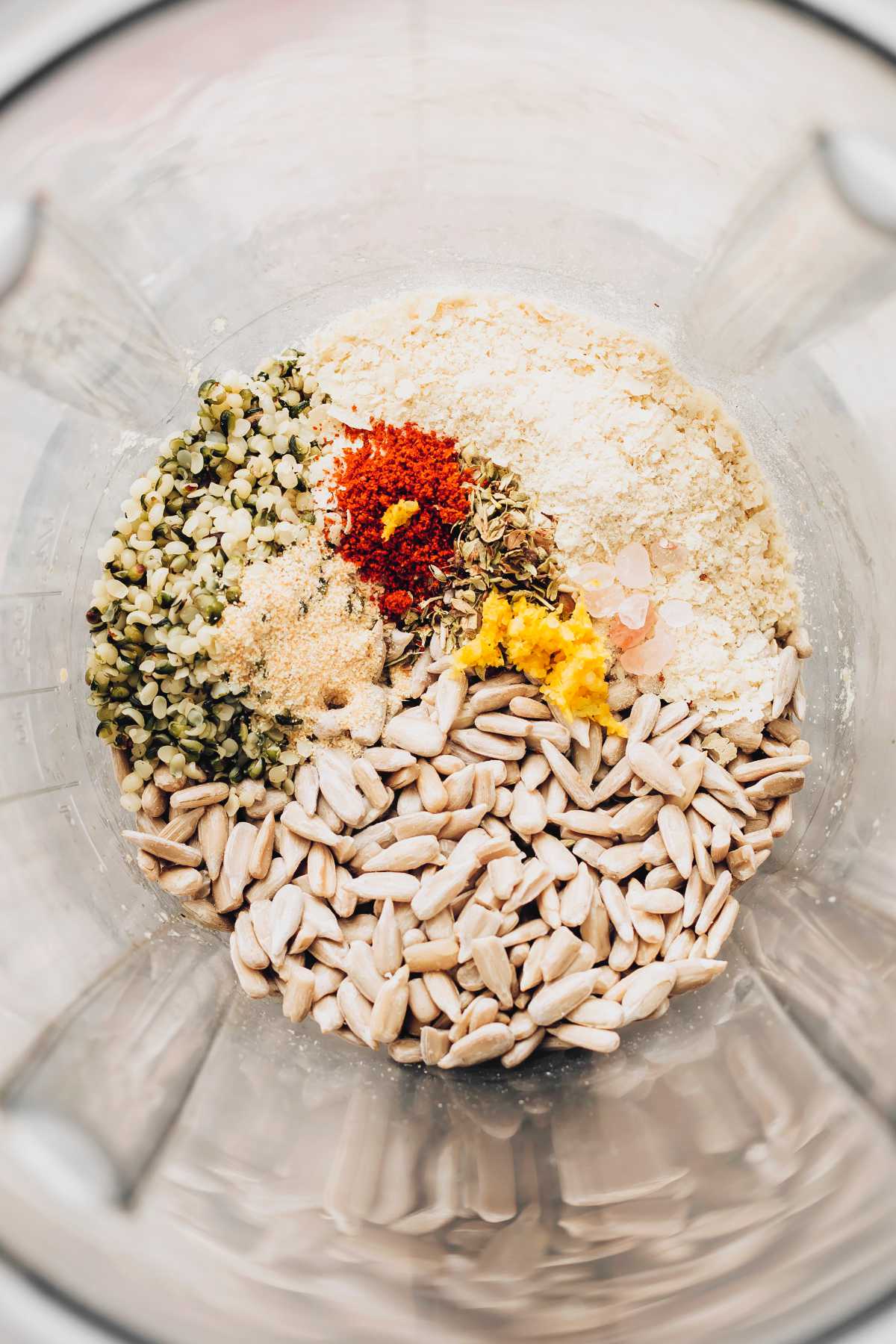 sunflower seeds and spices in a blender jar