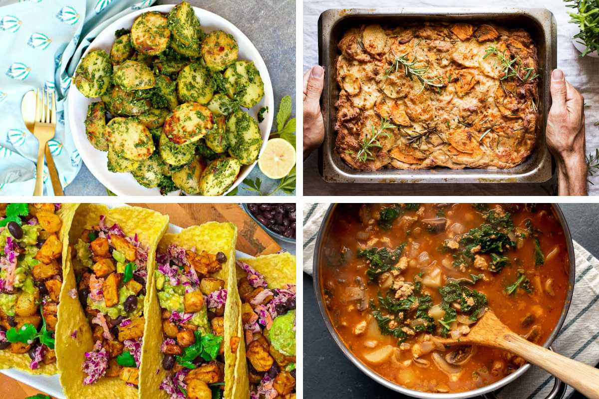 different Vegan Potato Recipes from soup to tacos, bake and grilled potatoes