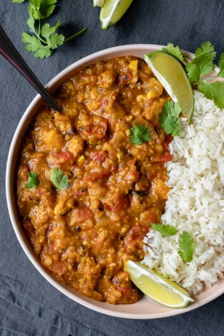 18 Easy TVP Recipes Textured Vegetable Protein Nutriciously Vegan Red Lentil Curry 735x1103 .webp