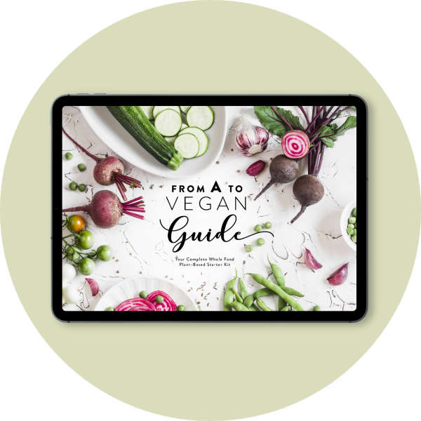 Vegan Starter Kit Main Guide in iPad on Green Circle