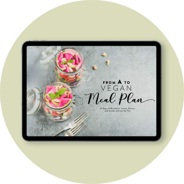 Vegan Starter Kit Meal Plan in iPad on Green Circle