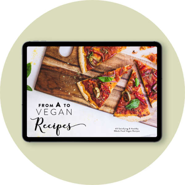 Vegan Starter Kit Recipe Ebook in iPad on Green Circle