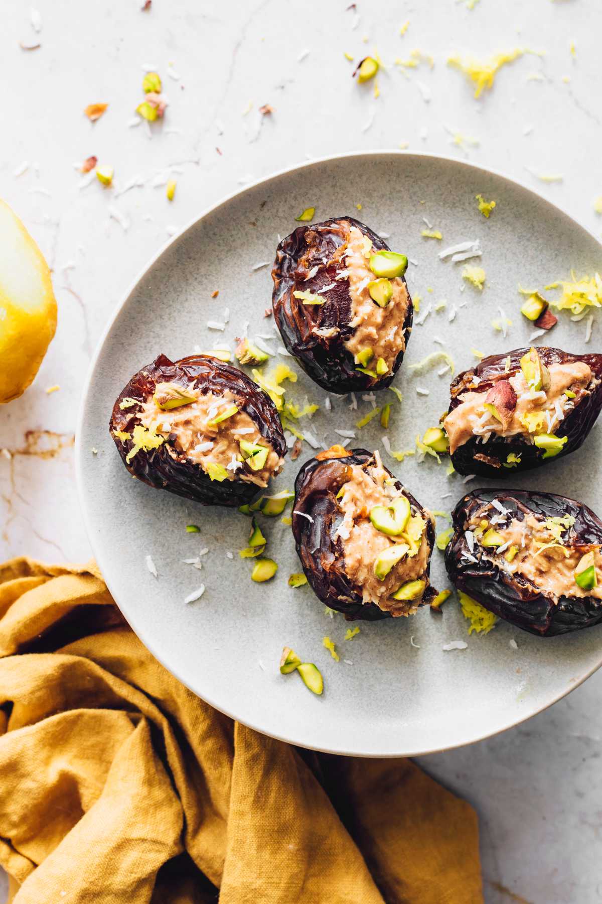 Almond Butter Stuffed Dates with Pistachios
