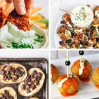 four tasty Vegan Super Bowl Recipes like chicken wings, potato skins, buffalo bites and smashed potatoes