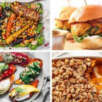 4 different Vegan Sweet Potato Recipes from toasts to casserole, traybake and burgers